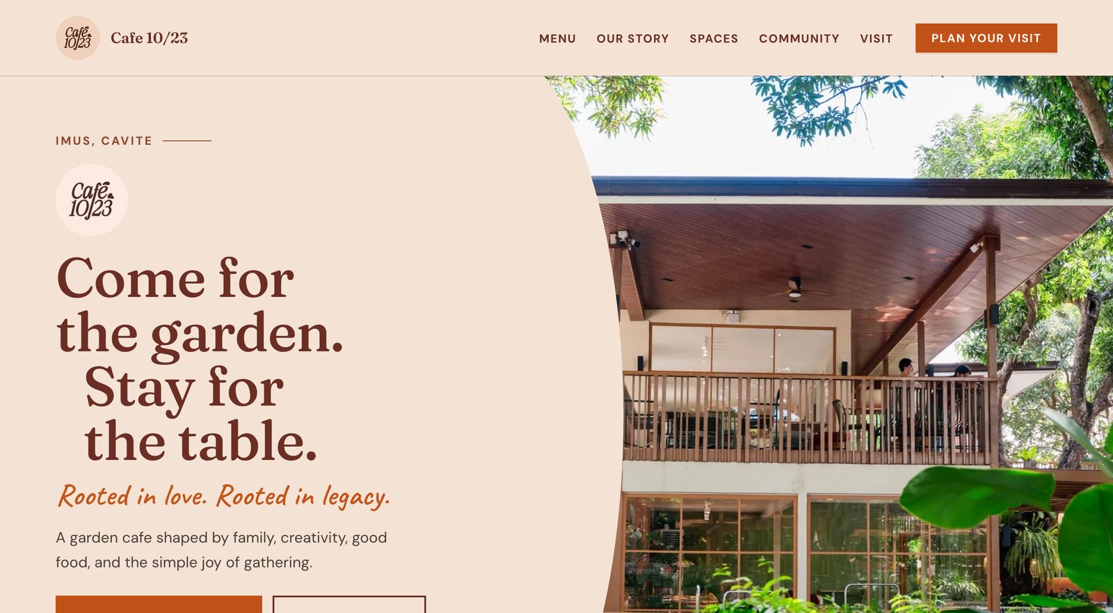 Cafe 10/23 website homepage