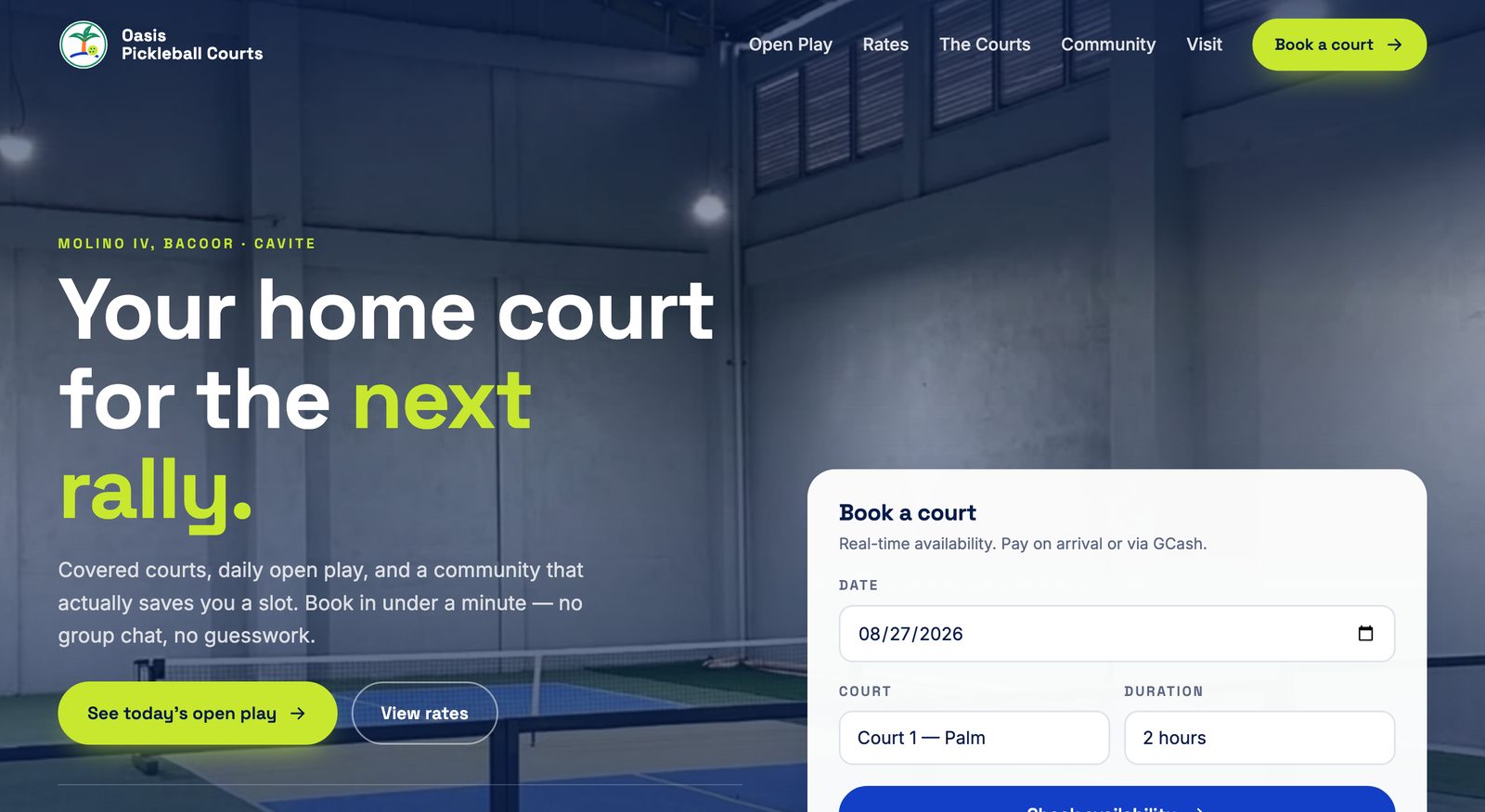 Oasis Pickleball Courts website homepage